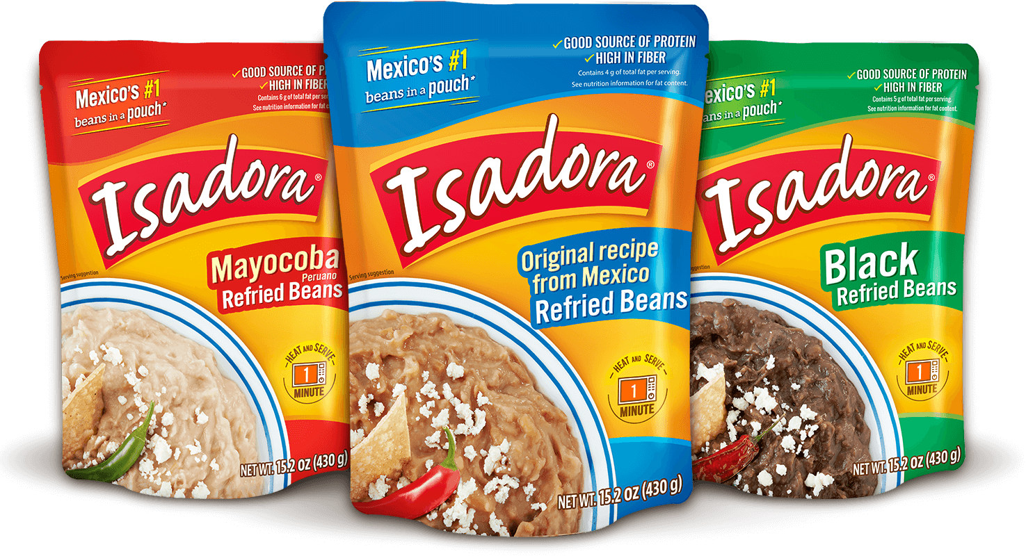 Isadora Mayocoba, Original Recipe and Black Refried Beans pouches